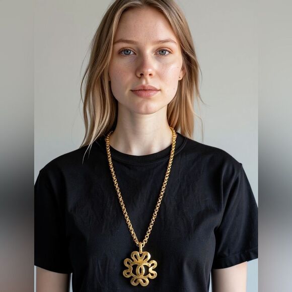 CHANEL Gold Plated Chain Necklace with Iconic Pendant - Picture 4 of 7